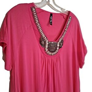 White Mark Sucessfully Comfortable Pink Plus Size‎ 3XL Womens Short Sleeve Tunic